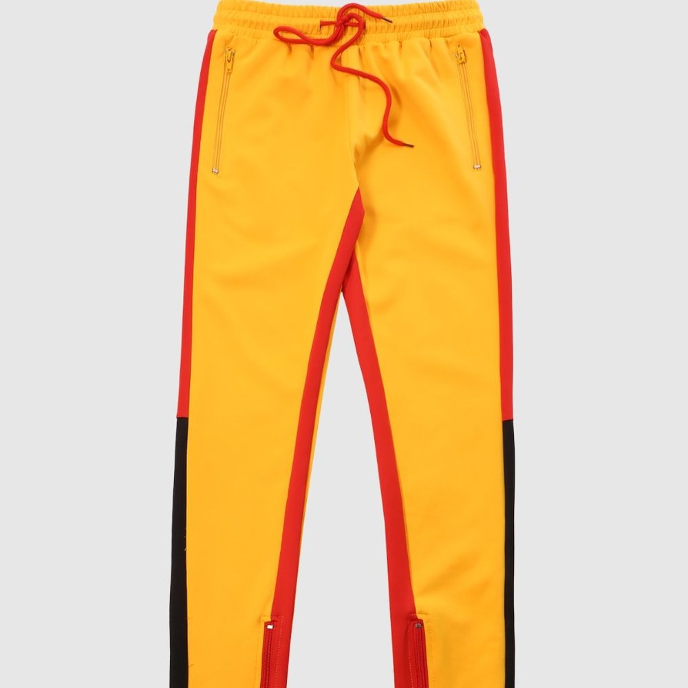 Men's Color Block Side Panel 3-Tone Track Pants Yellow Black Red